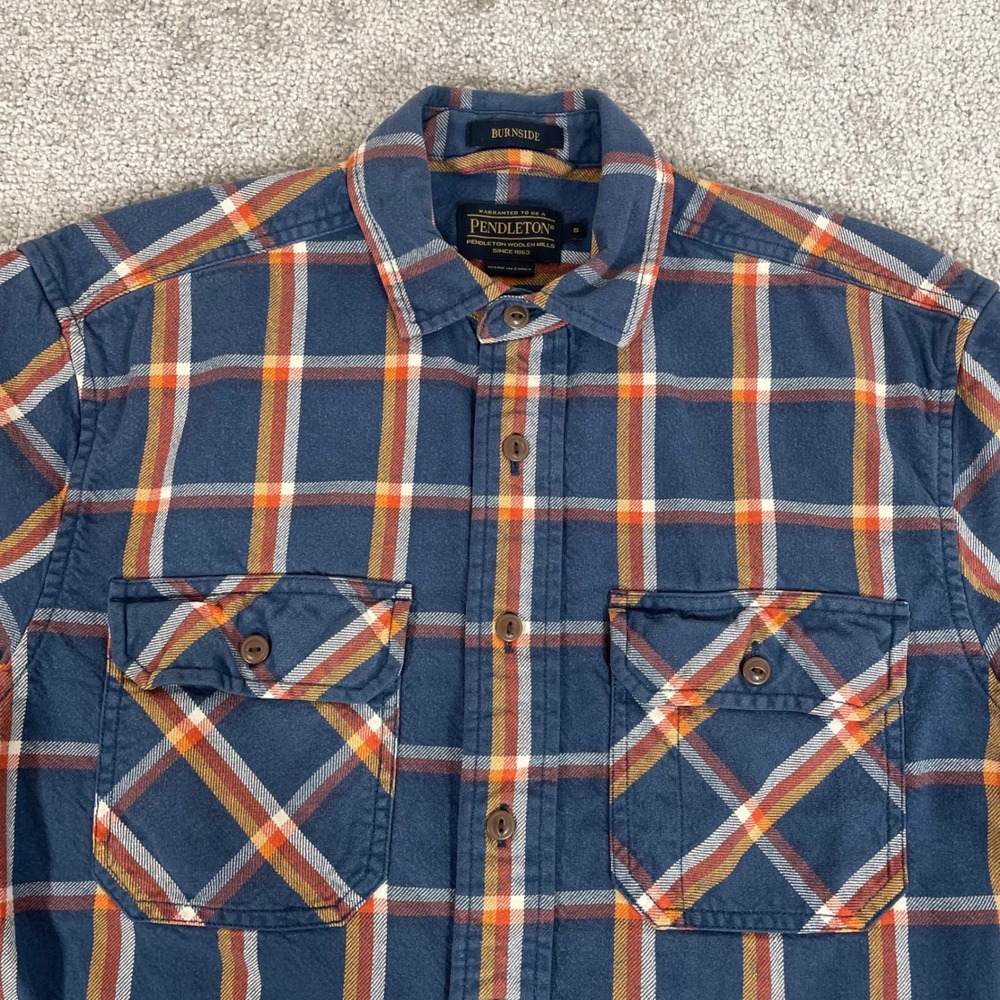 Pendleton Flannel Shirt Mens Small Burnside Plaid Cotton Button Up Heritage
